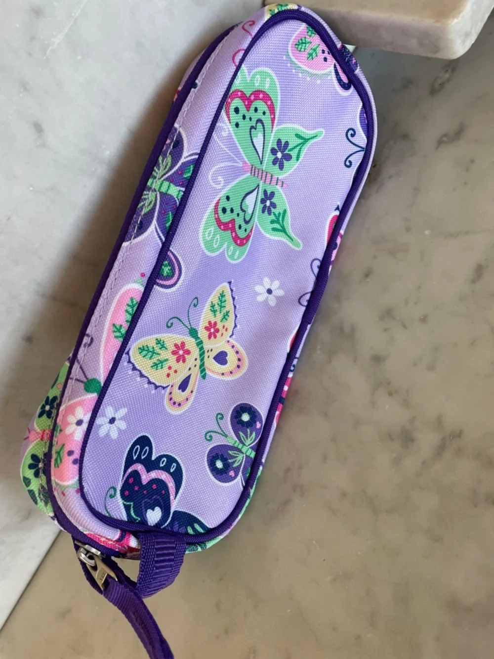 POTTERY BARN KIDS Mackenzie Lavender Butterfly Pencil Case Pouch Purple Trim